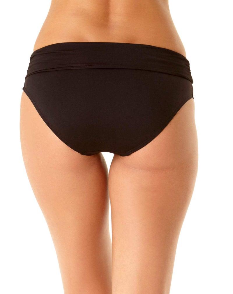 Anne Cole Women's High Waist to Fold Over Shirred Bikini Bottom Swimsuit, Live in Color Black, Small - Image 4